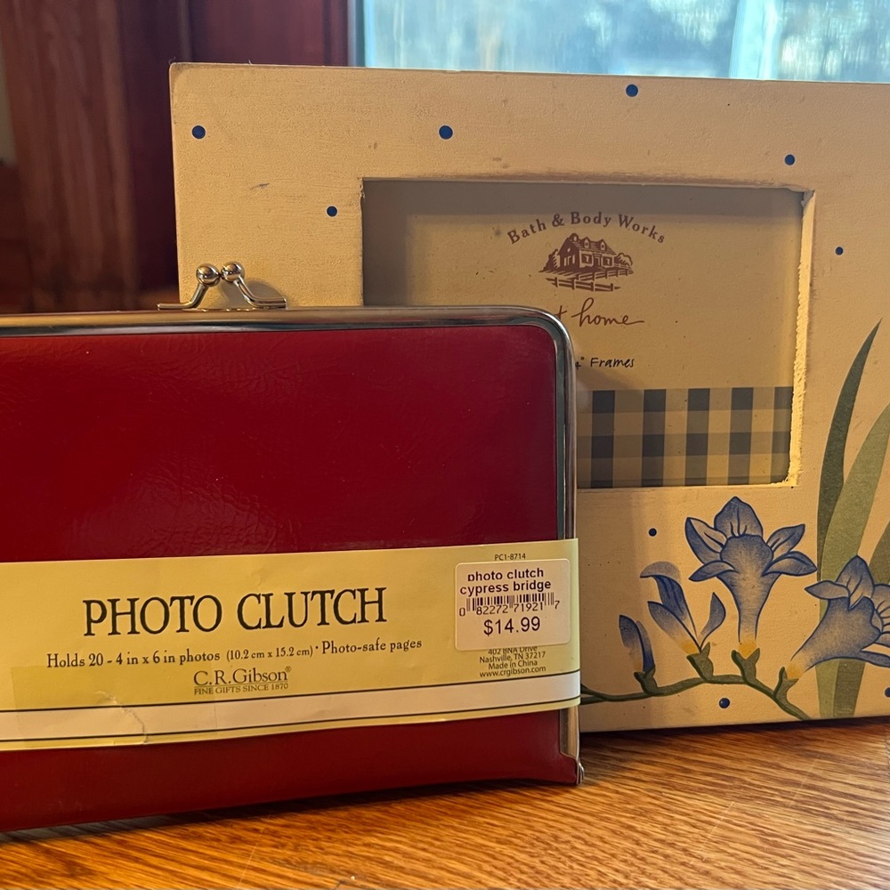 Brand new with tags Gibson Red Photo Clutch and Bath & Body Works Picture Frame